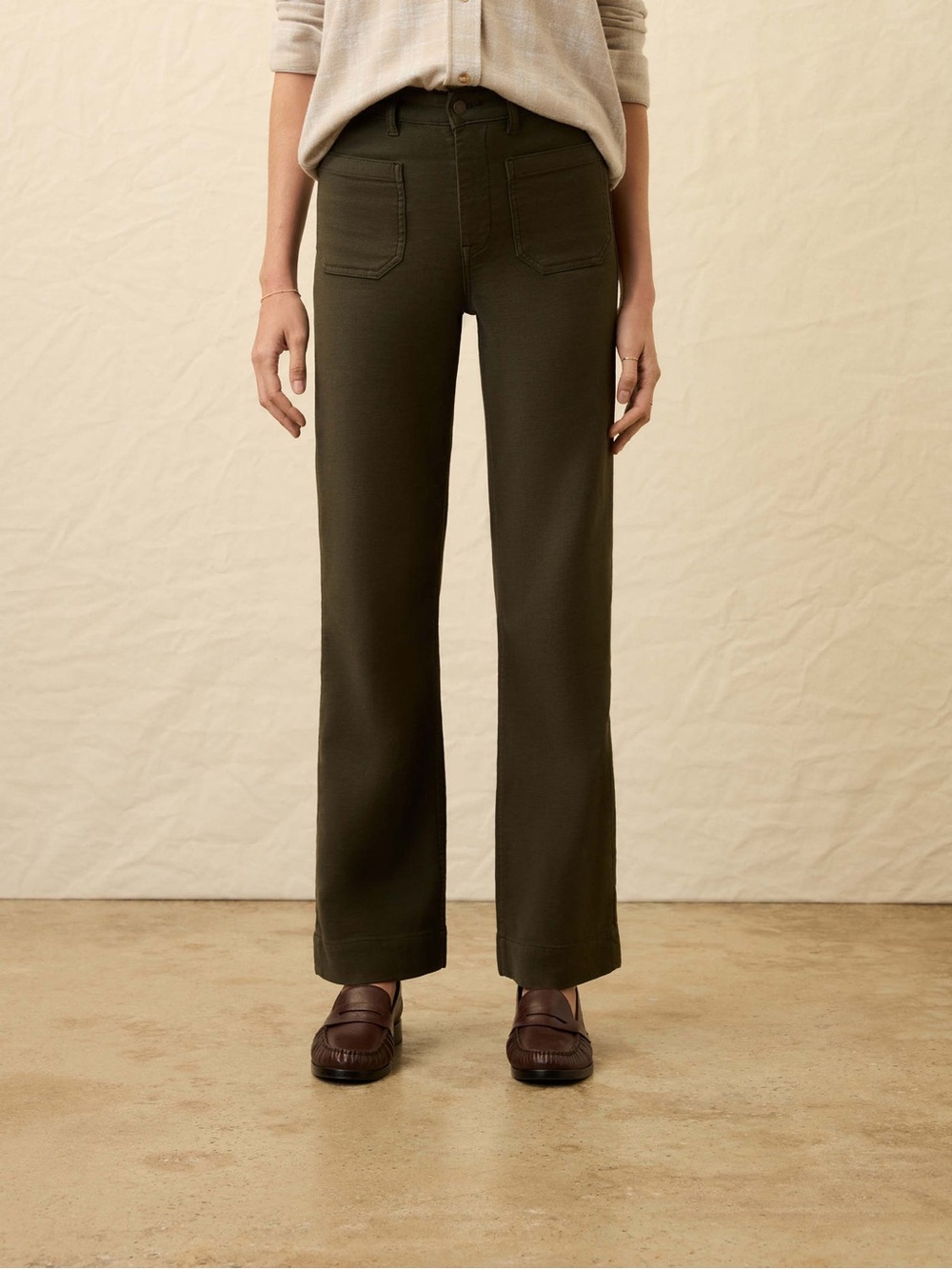 NWT Faherty Women’s Stretch Terry Patch Pocket Pant in Forest Green Size 29